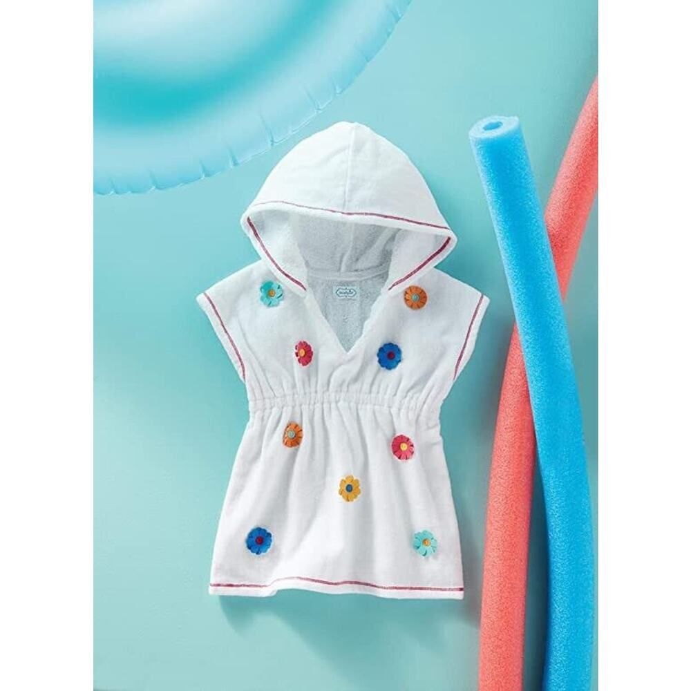 MUD PIE Baby Toddler French Terry Girl Hooded Pool Beach Cover Up Flowers 12-18M